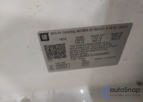 2018 Chevrolet Silverado 1500 2Lt из США, поврежденный, VIN 3GCUKREC1JG516867